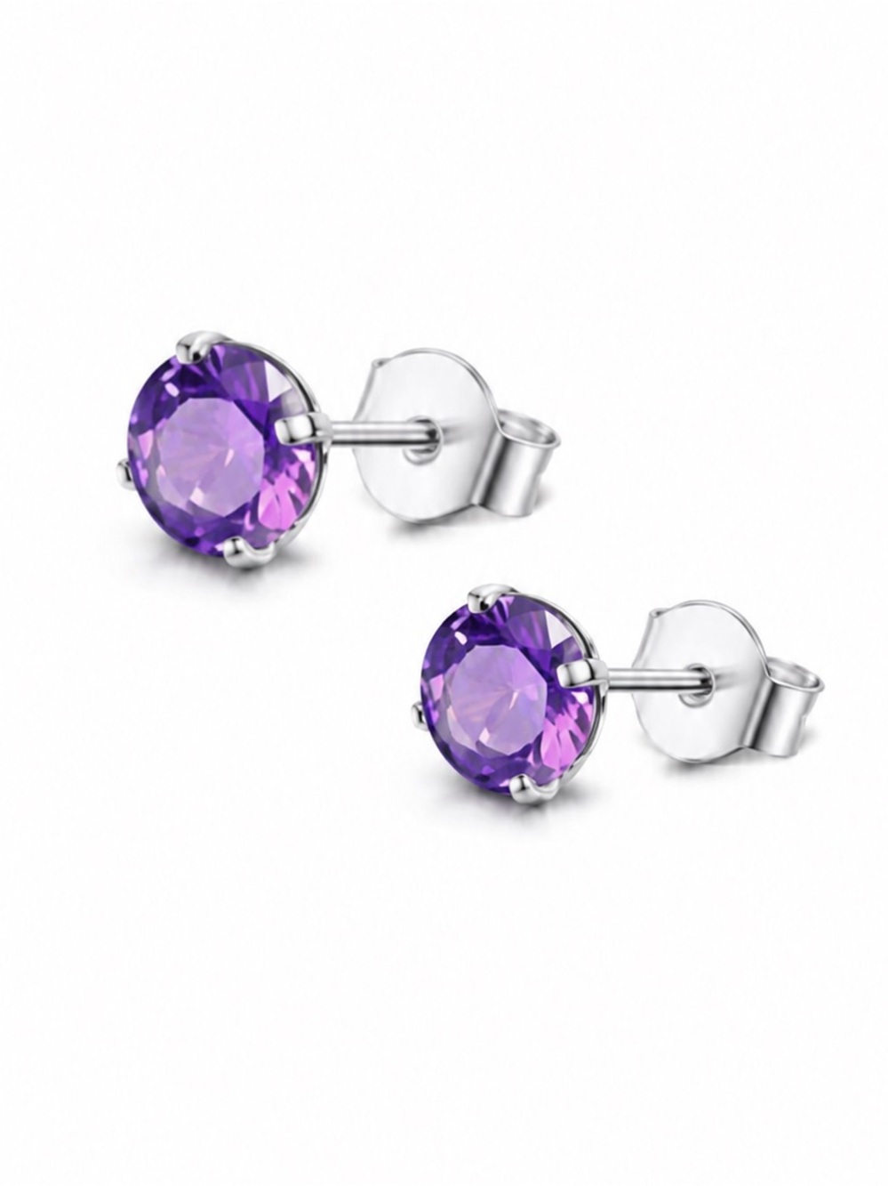 Purple CZ Stainless Steel Stud Earrings 20G